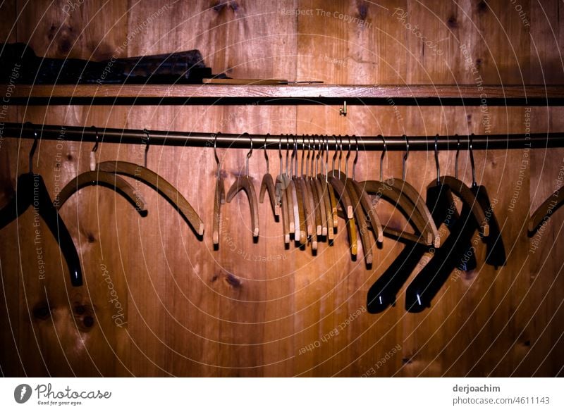 The wardrobe is still empty. The hangers are waiting for their turn. Hanger Interior shot Deserted Colour photo Day Detail Close-up Contrast Light