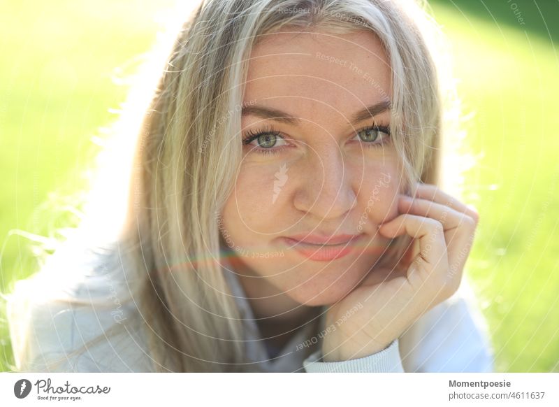 blonde woman smiles Blonde Smiling left Congenial Free portrait Woman pretty Adults Youth (Young adults) Human being Looking into the camera kind Friendliness