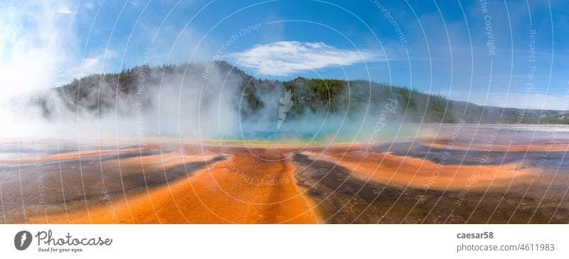 Famous Grand Prismatic Spring basin in Yellowstone National Park usa nature yellowstone iconic grand prismatic spring yellowstone national park orange