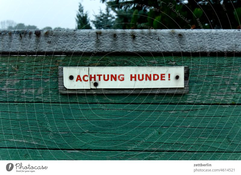 Attention! Dogs! sign Warning sign peril heads up esteem be careful dogs Trenchant door Goal Fence Neighbor neighbourhood Protection Safety burglar resistance