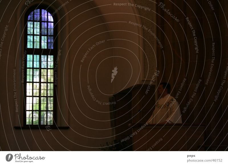 Light of the Church Sanctuary Room Clergyman Preacher Speaker Speech To talk Fairy tale Dark Window Church window Stained glass Stained glass window Back-light