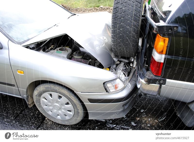 car accident auto automobile body broken buckle bumper collision crash crumple crush damage danger dangerous deformation driving emergency engine front highway