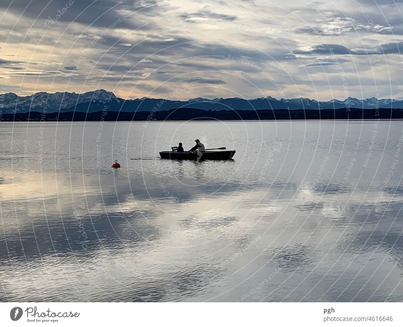 Excursion father & son in winter Rowboat Shadow Trip Lifestyle Joy Happy Harmonious Relaxation Calm Meditation Winter Winter vacation Sports Swimming & Bathing