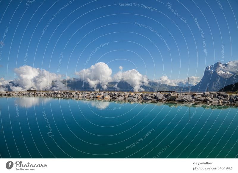 Wall between heaven and earth Nature Landscape Elements Air Water Sky Clouds Horizon Summer Beautiful weather Snow Rock Alps Mountain Peak Snowcapped peak