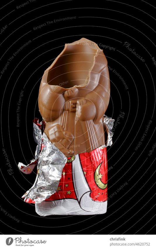 Chocolate Santa Claus bitten with foil Christmas Christmas & Advent Tradition gifts Winter Decoration Eating Overweight Fat Easter Bunny New Year's Eve