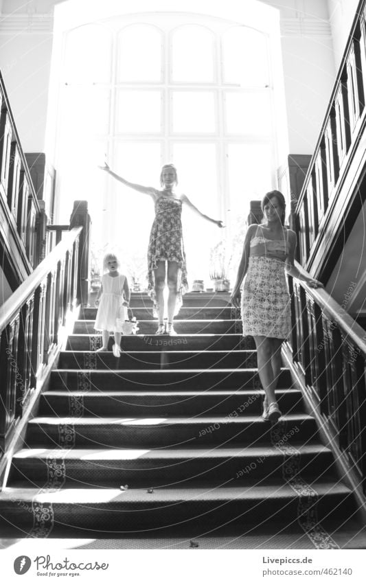 somewhere on the stairs Feminine Child Woman Adults 3 Human being 30 - 45 years Stairs Window Movement Going Stand Esthetic Elegant Happiness Bright Beautiful