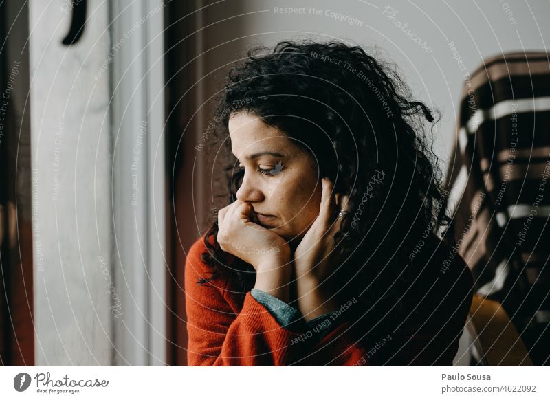 Portrait of woman at window Woman Portrait photograph portrait 30 - 45 years Think Love thinking Looking Interior shot Feminine Colour photo Adults Human being