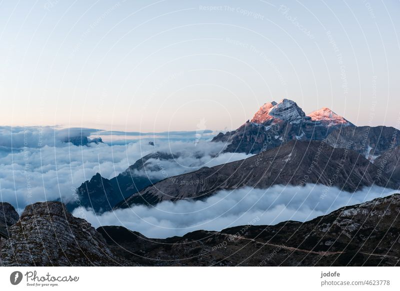 Dolomites - mountain landscape at sunrise with clouds Mountain Peak Sunrise - Dawn Sky Clouds Snowcapped peak awakening Wake up Exterior shot Landscape Deserted