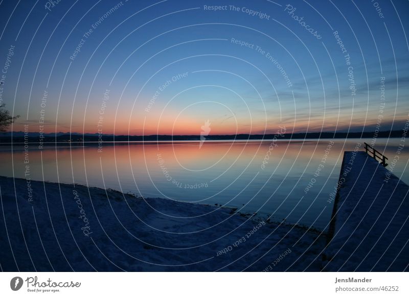 Lake Starnberg Footbridge Sunset Winter Calm Sky Evening