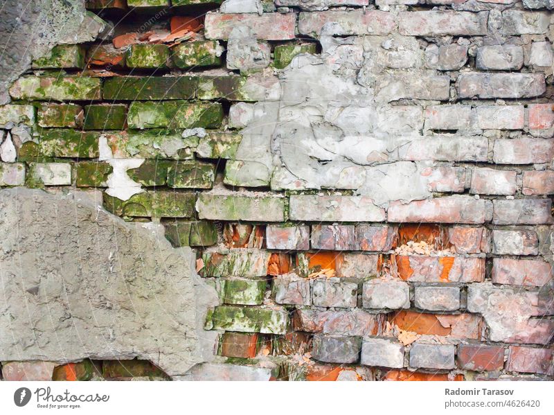 old brick wall concrete grunge decay background aged pattern architecture texture destroyed cracked surface wreck weathered structure material block