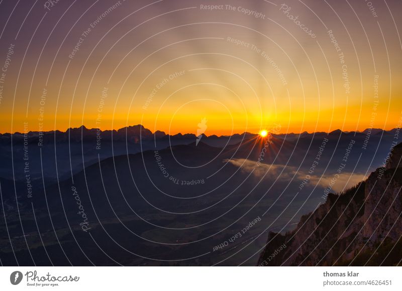 Sunset on the mountain Dobratsch Vantage point Orange Yellow Hiking mountains Sky