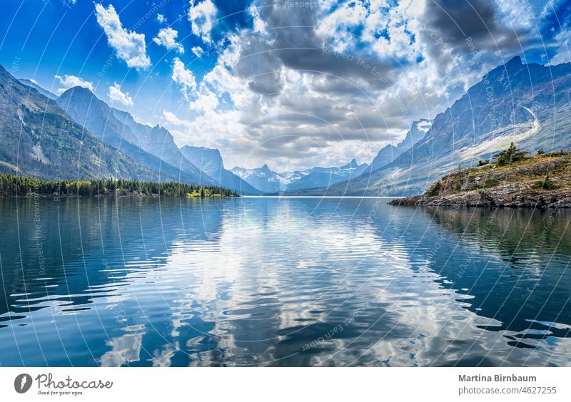 Saint Mary Lake in the Glacier National Park, Montana island saint mary lake montana glacier national park montana going to the sun road landscape travel nature