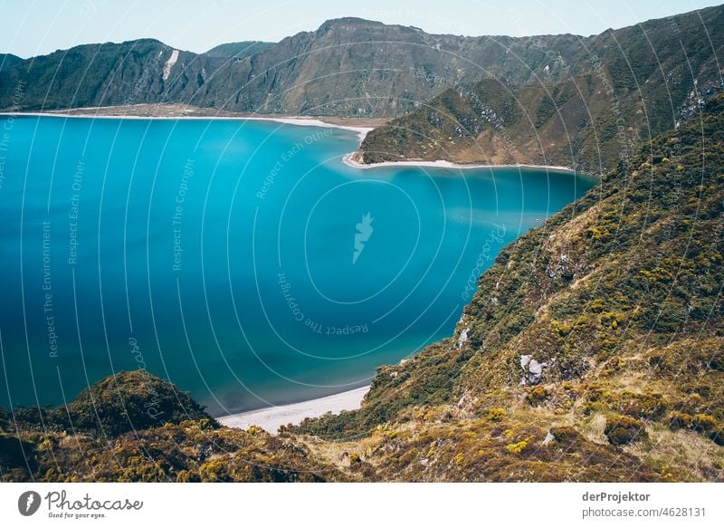 View of Lagoa do Fogo III Central perspective Deep depth of field Sunlight Reflection Contrast Shadow Copy Space middle Copy Space bottom Copy Space right