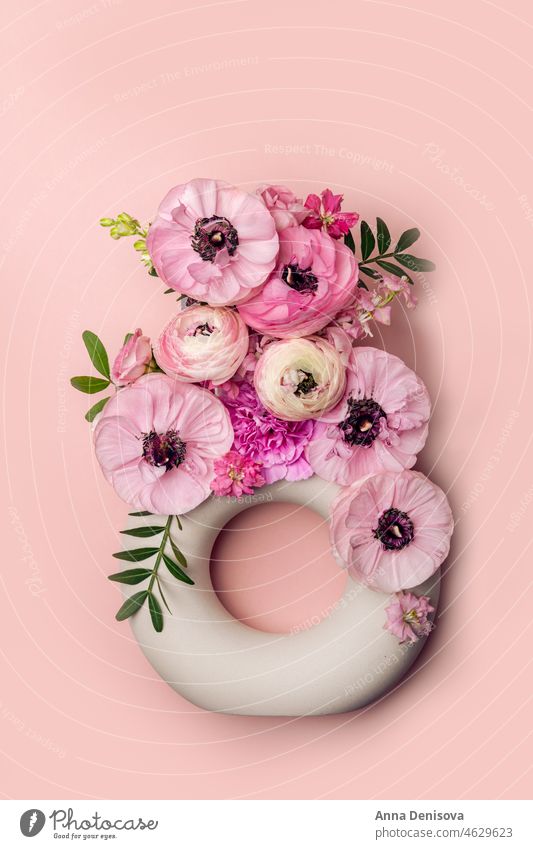 Tender ranunculus flowers in ceramic vase bouquet trendy bunch buttercup bunch of flowers bloom bunch of ranunculus background Nordic floral pink