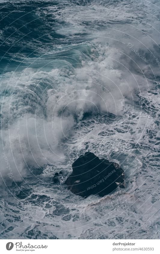 Strong swell after a storm in the Azores V Central perspective Deep depth of field Sunlight Reflection Contrast Shadow Copy Space middle Copy Space bottom