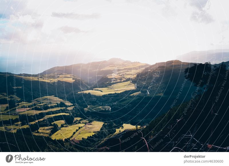 Azores panoramic view II Central perspective Deep depth of field Sunlight Reflection Contrast Shadow Copy Space middle Copy Space bottom Copy Space right