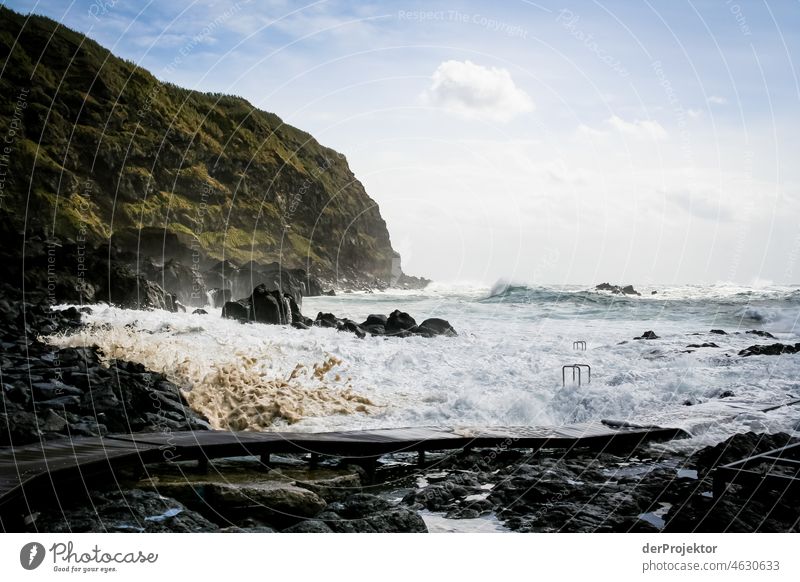 Strong swell after a storm in the Azores XI Central perspective Deep depth of field Sunlight Reflection Contrast Shadow Copy Space middle Copy Space bottom