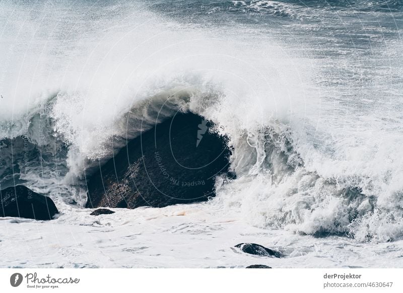 Strong swell after a storm in the Azores III Central perspective Deep depth of field Sunlight Reflection Contrast Shadow Copy Space middle Copy Space bottom