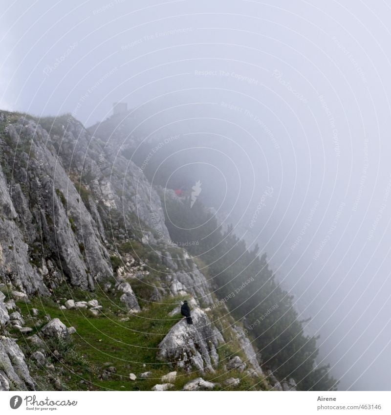 Does the mountain have a hat... Rock Fog Clouds Peak Alps lower mountain Mountain Hiking curt Steep inhospitably Climbing Mountaineering Nature Landscape