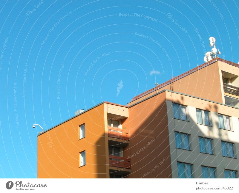 HOTEL Prague Hotel White Gastronomy Decline Antenna Window Balcony Boarding house Sleep Vacation & Travel Accommodation Partially visible Sky Blue Orange Shadow