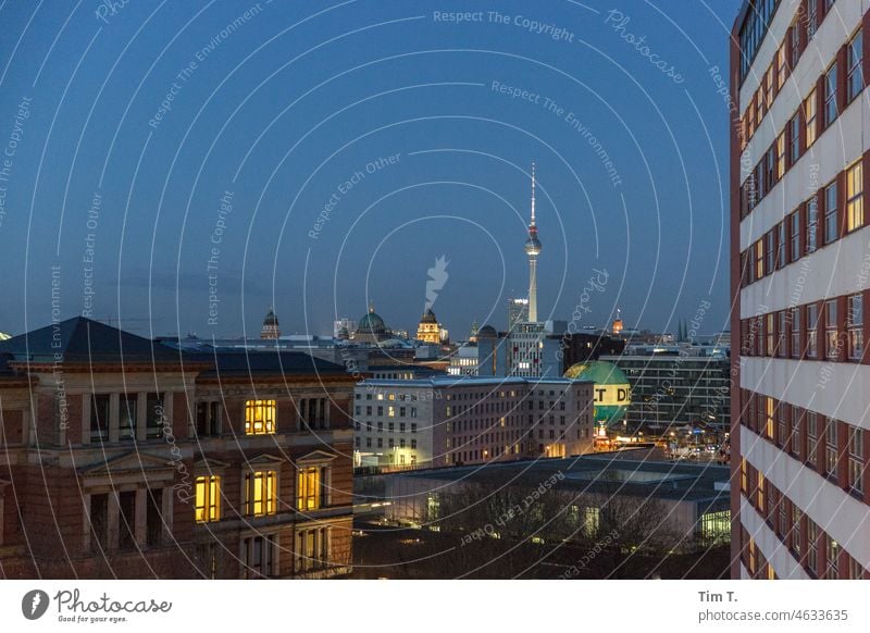 the television tower seen from Kreuzberg Television tower Night Skyline Berlin Berlin TV Tower Town Capital city Tourist Attraction Landmark Colour photo