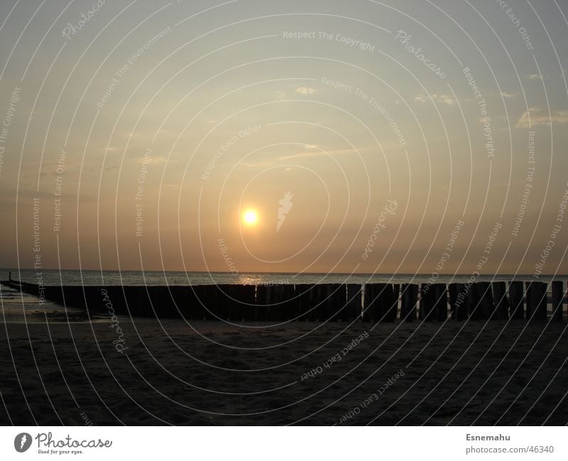 solitariness Beach Dark Twilight Ocean Clouds Glittering Light Far-off places Lake Sunset Sunrise Horizon Yellow Red White Brown Black Sky Bar Water Joist Pole