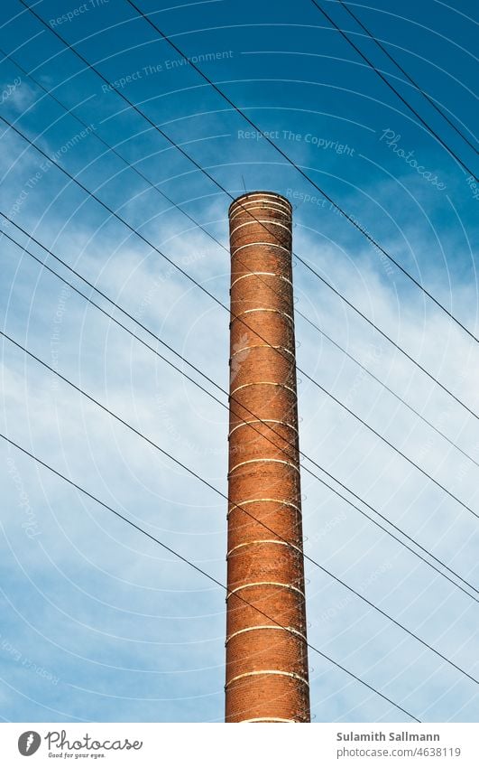 Berlin, September 2009 Chimney Electricity Energy power supply chimney Vent chimneys stream power line Tower spires Industry factory chimney Factory Fair