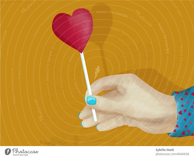 woman's hand holding out heart shaped lollipop Heart heart-shaped heart-shaped lollipop Love Valentine's Day Infatuation Romance Display of affection Emotions