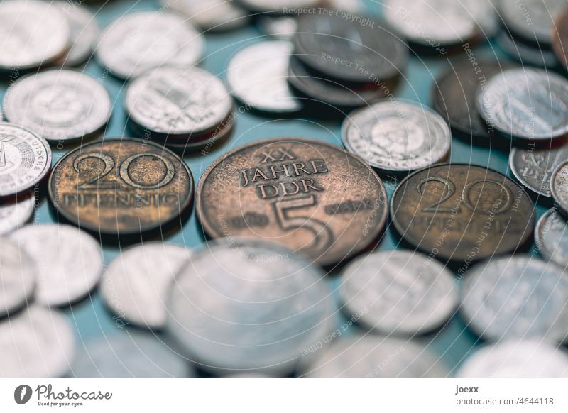 Old money coins from the GDR Coin Money currency Ostmark Loose change Historic Coins small change Nostalgia for former East Germany 20 5 pfennigs Mark five