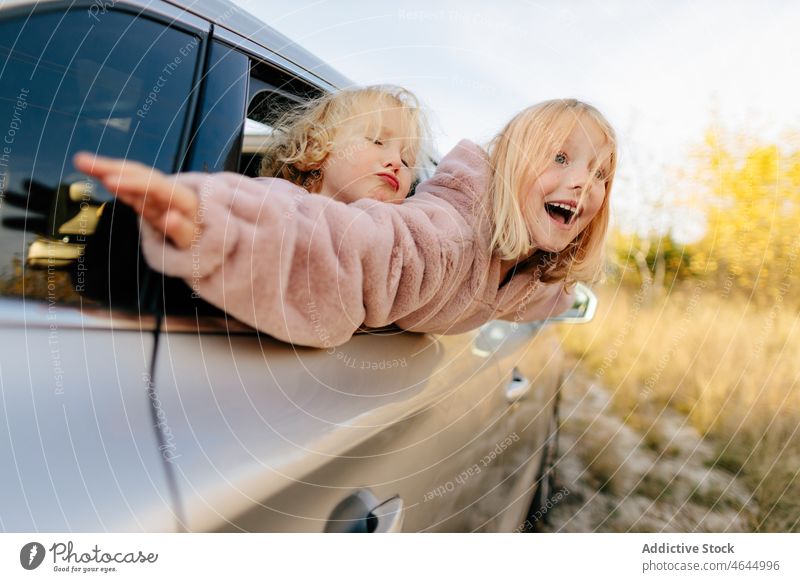 Sisters looking out of car window sister girl road trip pastime passenger countryside nature automobile commute vehicle journey children transport leisure