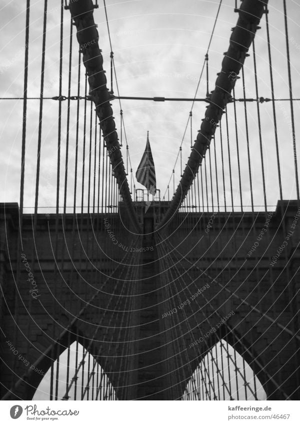 brooklyn bridge Clouds Stripe Americas New York City Flag Manmade structures Black White Gray Manhattan Bridge Sky USA Cover Symetric