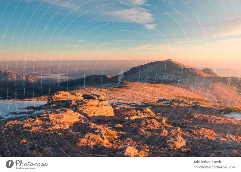 Snowy Sierra de Guadarrama range mountain sierra de guadarrama nature winter bola del mundo snow highland hoarfrost rock spain madrid cloudy spectacular terrain