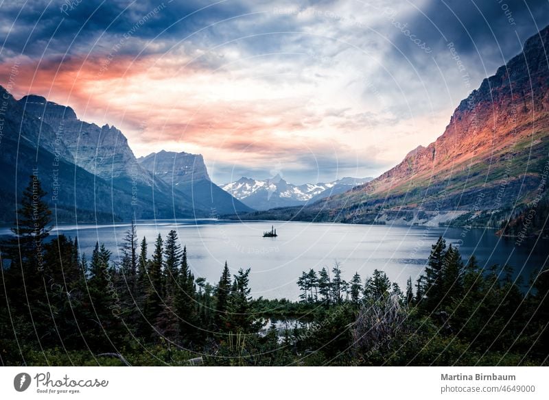 Saint Mary Lake in the Glacier National Park, Montana saint mary lake montana glacier national park montana going to the sun road symmetry symmetrical