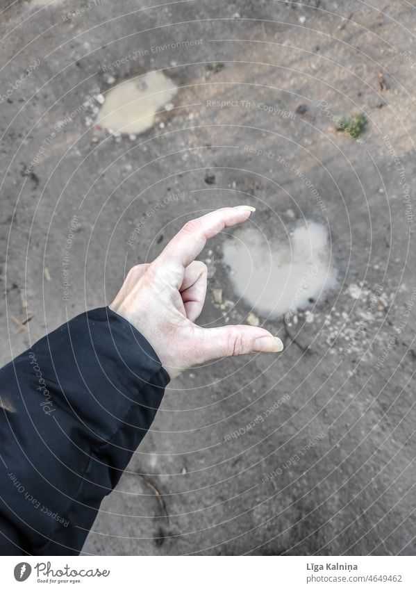 Hand with heart shaped puddle Heart Heart-shaped Love Valentine's Day Mother's Day Romance Outdoors Puddle Ground Nature Indicate Symbols and metaphors Sign