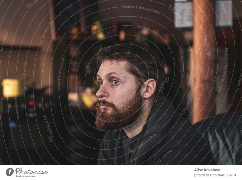 daydreaming Portrait photograph portrait of a man bearded bearded man face of a young man Facial hair Face of a man 18 - 30 years Human being brown haired