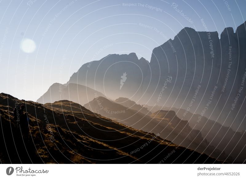 Sunrise in the Dolomites with view of the mountains IV Experiencing nature Tourism Panorama (View) Deep depth of field Long shot Sunbeam