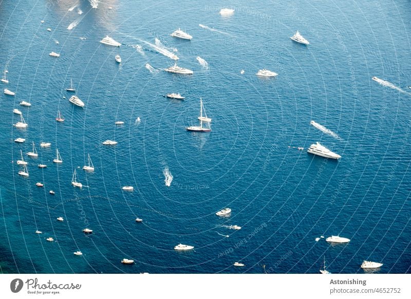 Boats near Capri boats Ocean Water Under Blue White stones Bottom of the sea clear Transparent bank coast yacht Landscape Nature Beach coastline vacation Bay