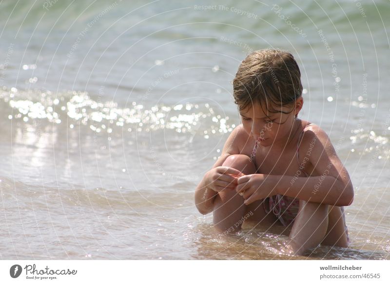 mermaids Beach Ocean Waves Surf Child Playing Mussel Girl Dreamily Deepen Exterior shot Far-off places Water Sun Concentrate Bright background tele