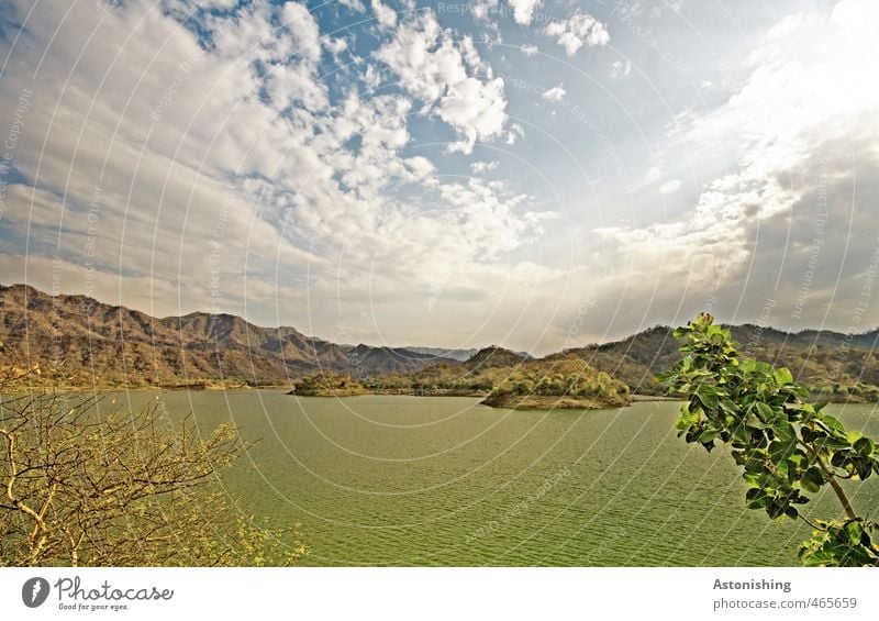 Ranakpur Dam II Environment Nature Landscape Plant Earth Air Sky Clouds Horizon Summer Weather Beautiful weather Tree Grass Hill Mountain Peak Coast Lakeside