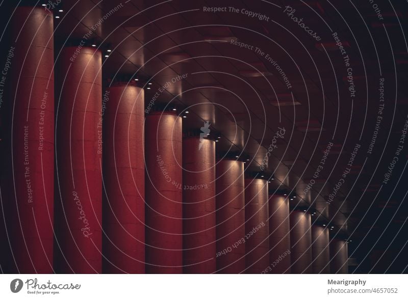 Red columns Architecture Exterior shot Column red dark red urban Urbanization urbanistic cityscape Mall architectural photography Abstract psychedelic