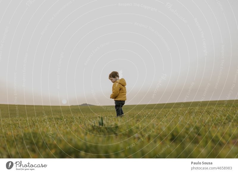 Child with Yellow hooded jacket standing childhood Boy (child) 1 - 3 years Colour photo Hooded (clothing) Joy Life Childhood memory Exterior shot Day Cute