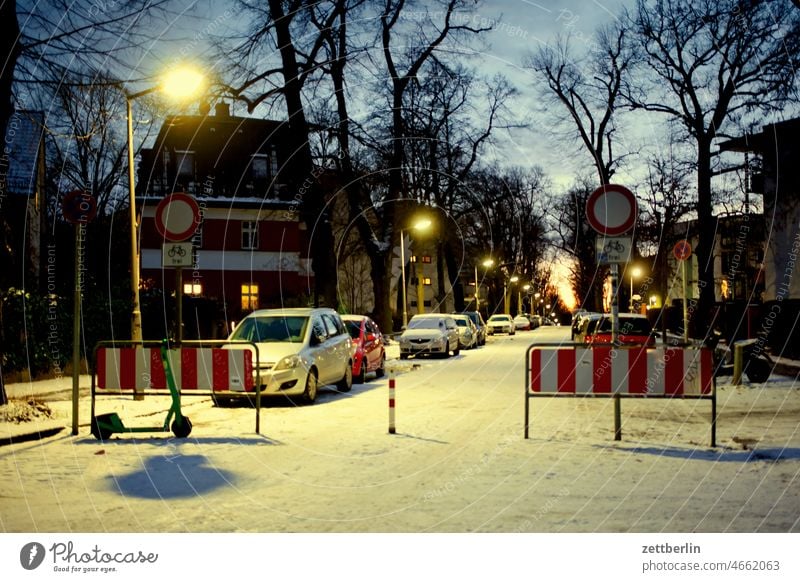 Winter evening in Berlin Steglitz Evening Office Germany Dark Twilight Ice Facade Window Building smooth Capital city House (Residential Structure) Cold Night