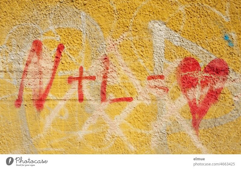 N + L = heart stands in red on the spray-painted wall / declaration of love / graffiti Heart Declaration of love Graffiti Emotions Infatuation Valentine's Day