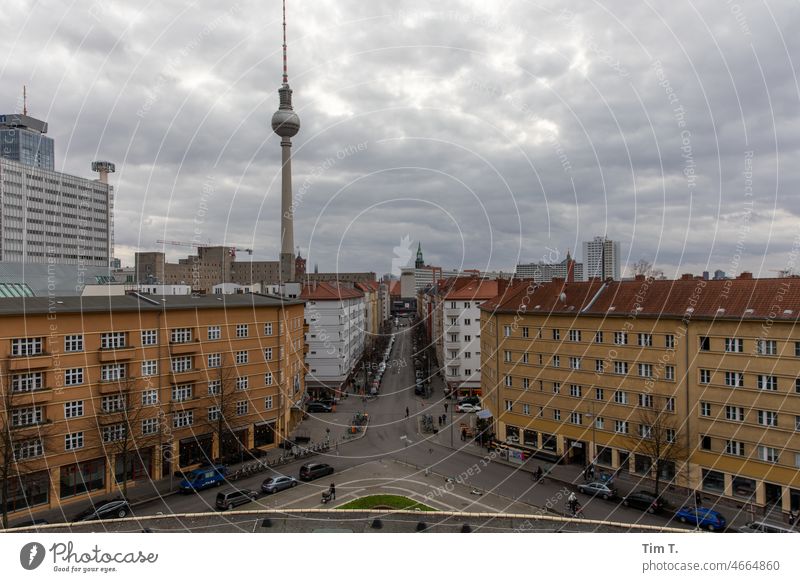 View from the Volksbühne to the TV tower Berlin Downtown Berlin Colour photo Winter 2022 Television tower Berlin TV Tower Landmark Architecture Capital city