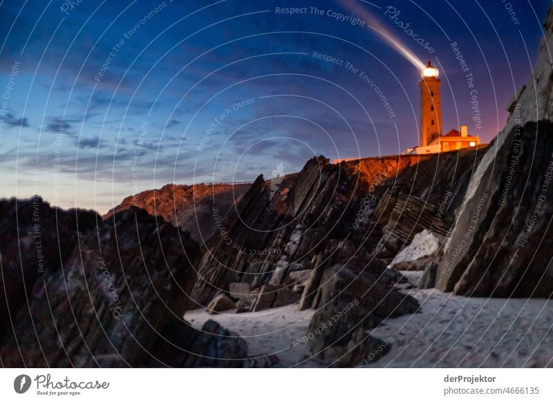 At night at Sao Pedro de Moel lighthouse in Portugal II Nature Environment abandoned place forsake sb./sth. coast Ocean Emotions Loneliness Gray Gloomy