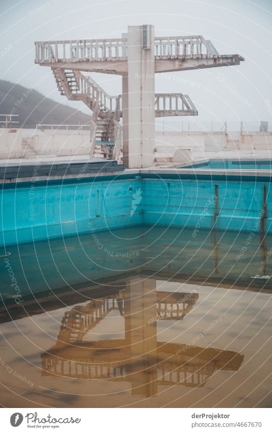 Abandoned "Pools of São Pedro de Moel": Diving Tower Force of nature Experiencing nature Copy Space middle Structures and shapes Contrast Reflection Light Day