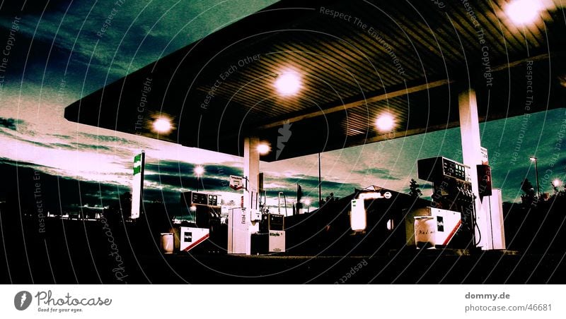 end-time Petrol station Waiter Summer Petrol pump Hose Gasoline Plus Diesel Light Clouds Industrial district oneself Evening Column Great Sunset