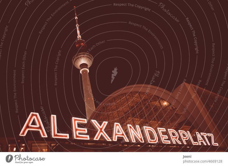 Alexanderplatz by night Berlin Middle alex Capital city Television tower Landmark Illuminate Tourist Attraction Underground Night Dark Red Subdued colour