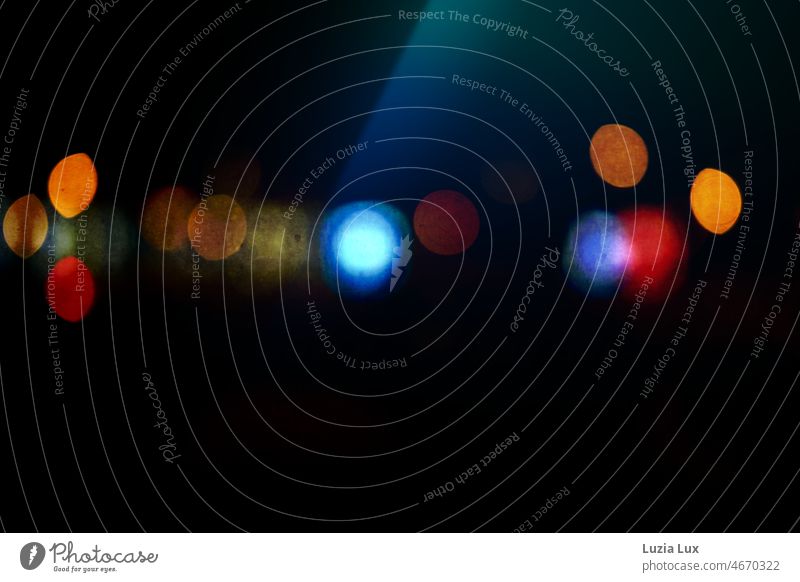 Darkness and colorful lights, play of colors darkness clearer variegated Light Abstract bokeh hazy blurred blurriness circles Blue Red Orange pretty Mysterious