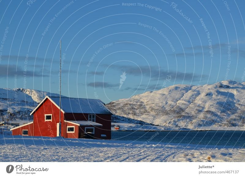 Winter in Norway Nature Landscape Earth Air Water Sky Sky only Weather Beautiful weather Ice Frost Snow Hill Snowcapped peak Lake Blue Red White norwergen